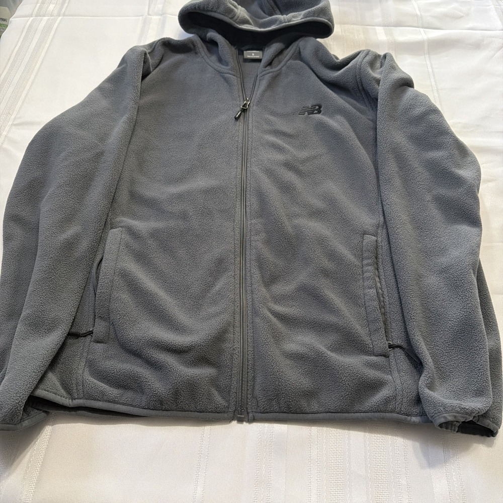 New Balance Mens Small Gray Full Zip Fleece Hoodie Jacket Pockets Activewear